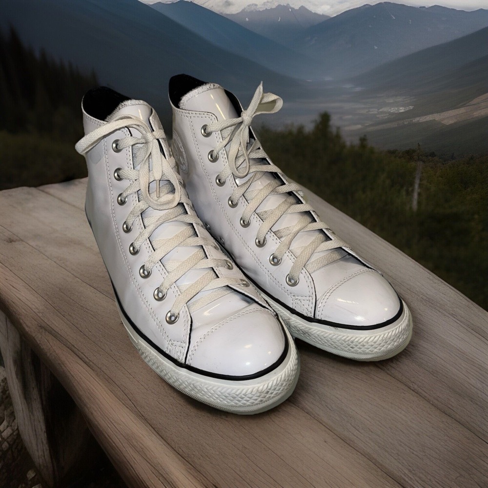 Converse All Star 111132 White Patent Leather Sneakers Men's 12 Womens 14